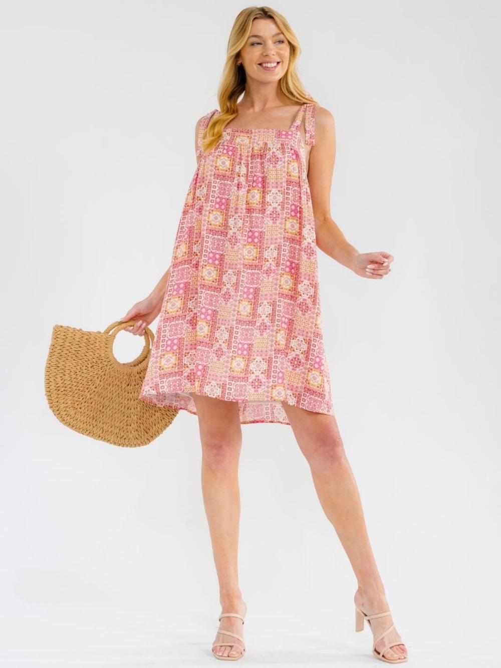 "Savanna Jane" Women's Sleeveless Square Neck Multi Print Mini Dress